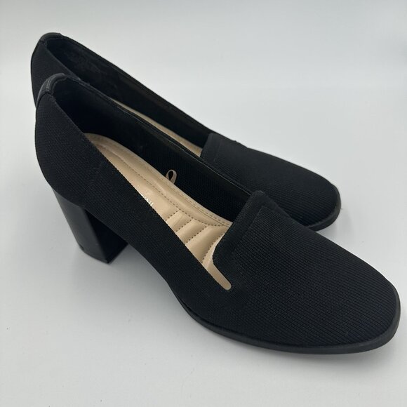 Adrienne Vittadini Brittiny Women’s US 8.5 Black Knit Shoes‎ Chunky Heel Mature - Picture 3 of 11